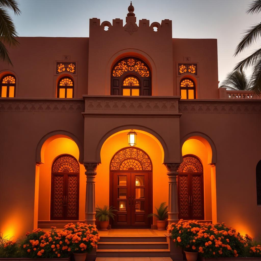 Shree Govindam Inn heritage-style exterior at dusk